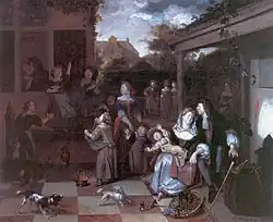 Een familie op een terras, 1691