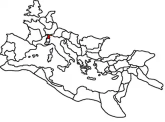 Het Romeinse rijk ca. 120, met de provincia Alpes Poeninae in het rood.