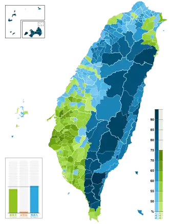 Kandidaat met de meeste stemmen per district ■ Tsai Ing-wen ■ Ma Ying-jeou