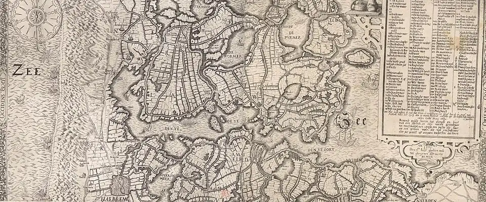 Middelste deel van de kaart van Noord-Holland, met Teetero linksonder.