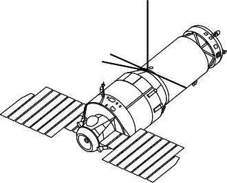 Lijntekening van Saljoet 3, in feite het tweede militaire Almaz-ruimtestation (OPS-2)