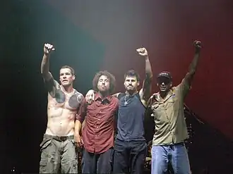 Rage Against the Machine op Vegoose 2007, v.l.n.r.: Tim Commerford, Zack de la Rocha, Brad Wilk en Tom Morello