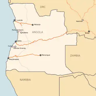 Benguela-spoorweg op de kaart