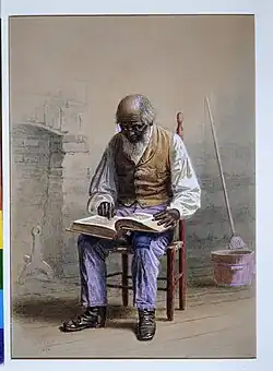 Reading the Scriptures, gouache met waterverf en grafiet op lichtgetind velijnpapier