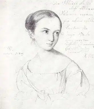 Portrettekening Rebecka Mendelssohn, 1823 door Wilhelm Hensel