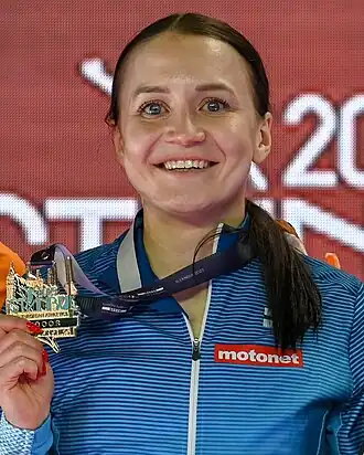 Reetta Hurske tijdens de EK indoor van 2023.