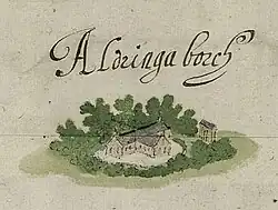 De borg met poortgebouw op de kaart van Regemortes (1644)