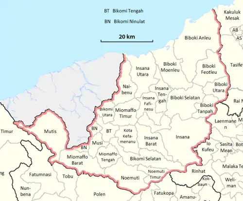 Regentschap Noord-Midden-Timor met zijn districten.