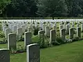 Overzicht van graven, met op de achtergrond het Reichswald