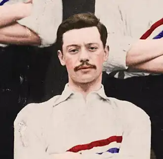Boomsma met het Nederlands Elftal voorafgaand aan de eerste wedstrijd tegen België, op 30 april 1905.