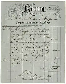 rekening van atelier Cuypers-Stoltzenberg, wegens levering van onder andere een hoogaltaar en een communiebank (1880)
