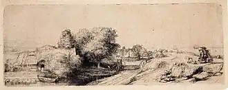 Gezicht op Outersdorp op het oosten[1] op een ets uit 1650 van Rembrandt van Rijn.