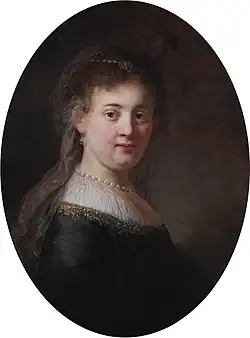 Portret van een vrouw, vermoedelijk Rembrandts vrouw Saskia Uylenburgh (1612-1642), ook genoemd Jonge vrouw in gefantaseerde kleding, (Rijksmuseum Amsterdam)