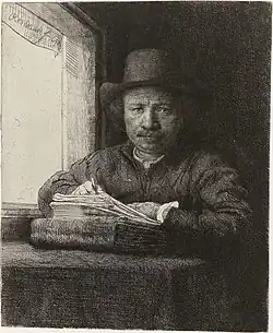 Zelfportret van Rembrandt, etsend bij een raam, 1648, Rijksmuseum Amsterdam