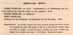 Repelaers verheven in adelstand 1816
