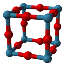 Kristalstructuur van renium(VI)oxide ■&nbsp;Re6+ ■&nbsp;O2−