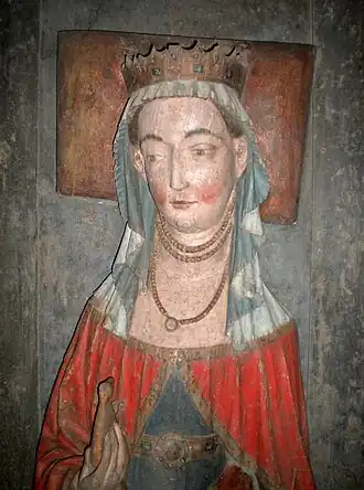 Gedetailleerd portret van Richardis van Schwerin op een contemporain grafmonument voor haar echtgenoot, koning Albrecht van Zweden.