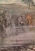 Thor, Frigg, Odin en vuurgod Loki worden oud op deze illustratie van Arthur Rackham.