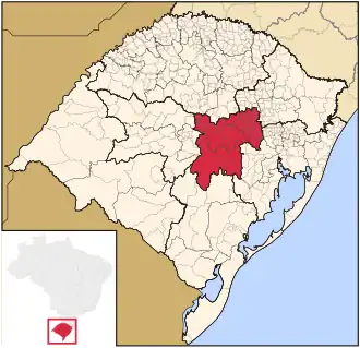 Ligging van de Braziliaanse mesoregio Centro Oriental Rio-Grandense in Rio Grande do Sul
