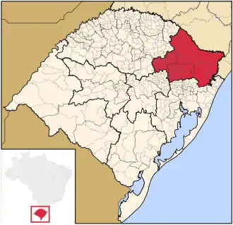 Ligging van de Braziliaanse mesoregio Nordeste Rio-Grandense in Rio Grande do Sul
