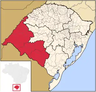 Ligging van de Braziliaanse mesoregio Sudoeste Rio-Grandense in Rio Grande do Sul