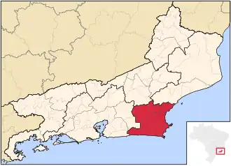 Ligging van de Braziliaanse mesoregio Baixadas Litorâneas in Rio de Janeiro