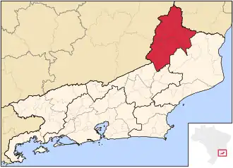 Ligging van de Braziliaanse mesoregio Noroeste Fluminense in Rio de Janeiro