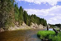 Zalmvisser aan de oever van de rivière à l'Huile