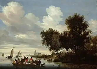 Rivierlandschap met een veerboot, Salomon van Ruysdael, 1649