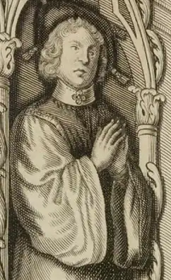 Detail van de gisant van de graftombe van Robert V van Auvergne in de Abdij van Bouschet-Vauluisant.