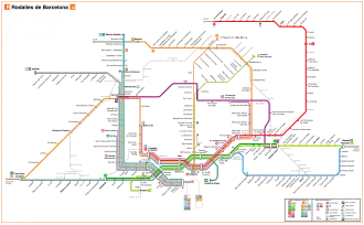 Treinnetwerk van Rodalies Barcelona (niet op schaal)