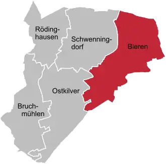 Ligging van Bieren in de gemeente Rödinghausen