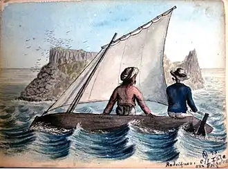 Zelfportret (met pijp) uit 1875 met plaatselijke visser rond eiland Rodrigues.