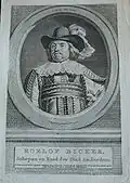 Roelof Bicker, B. van der Helst pinxit J. Houbraken sculpsit, Oud 82 jaar H. Pothoven del. na't Originele Schilderij, waar in dezelve voorkomt als Kapitein der Burgerij, berustend op de Krijgsraadskamer van't Stadhuis te Amsterdam.