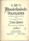 Titelpagina van XIV Oude Nederlandse Folk Songs van Adriaen Valerius (1626) door Julius Röntgen en Karl Budde. Eigendom van de uitgevers Breitkopf & Härtel.