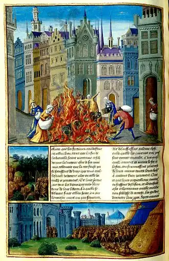 Romuleon, de slag bij Astapa, miniatuur van Jean Colombe.