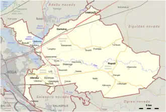 Kaart van Ropažu novads