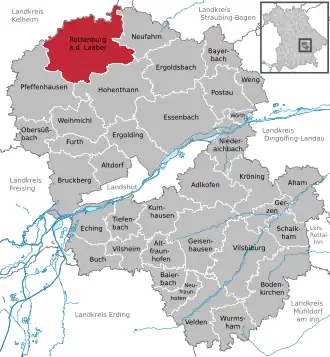 Kaart van Rottenburg an der Laaber
