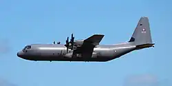 Royal Danish Air Force B-537 C-130J-30 Super Hercules display flight at Danish Air Show 2014-06-22 cropped