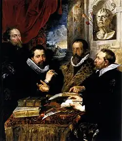Joannes Woverius (rechts) op het schilderij De vier filosofen van Rubens (ca. 1611-1612)