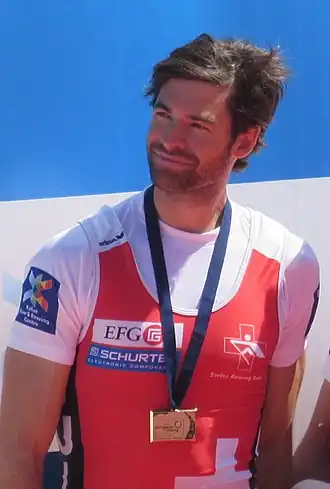 Gyr (links) met Schürch tijdens de wereldkampioenschappen roeien 2013