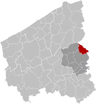 Ligging van Ruiselede binnen het arrondissement Tielt in de provincie West-Vlaanderen