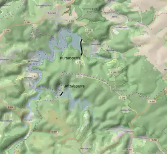 Kaart met Roerdaldam en Uftdaldam