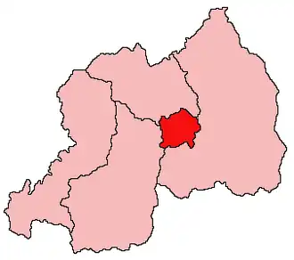 Rwanda, met de hoofdstedelijke provincie Kigali gemarkeerd.