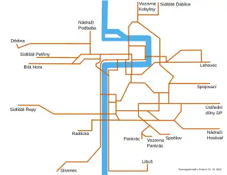 Netwerkkaart van de Praagse tram