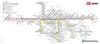 Netwerkkaart van de S-Bahn RheinNeckar