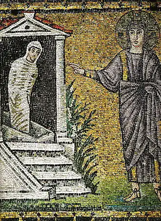 Opwekking van Lazarus, kerk Sant'Apollinare Nuovo, Ravenna, mozaïek 6e eeuw