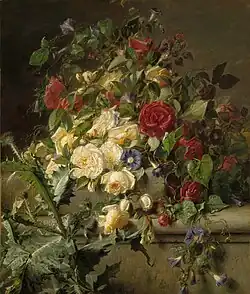 Bloeiende rozen over een oude balustrade, ca. 1870, Amsterdam Museum