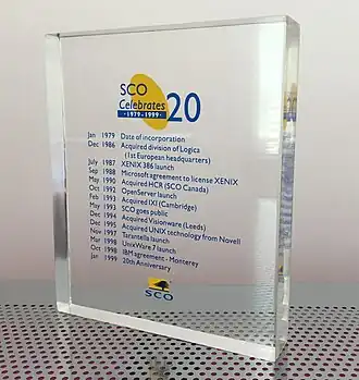 Gedenkplaat ter ere van het twintigjarig bestaan van SCO