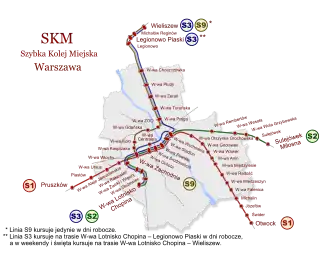 Netwerkkaart van de Voorstadstreinen in Warschau